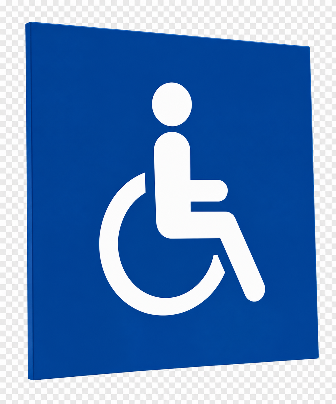 Placa azul com símbolo internacional de acesso branco